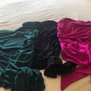 Three Express Strapless Tops. One Green, Black and Fuchsia. Size Medium